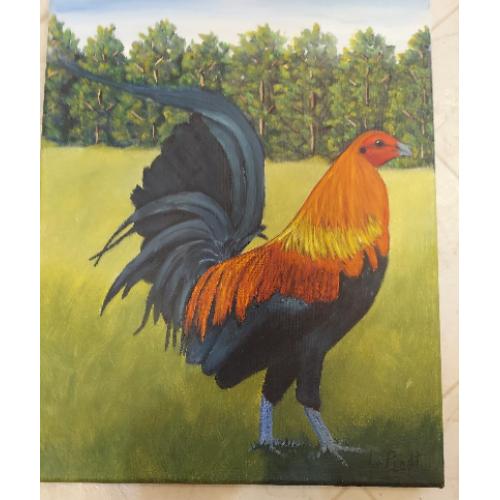 ROOSTER on 11 x 14 canvas by Linda Rushin/Pundt