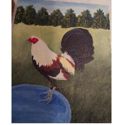 Grey ROOSTER on 11 x 14 canvas by Linda Rushin/Pundt